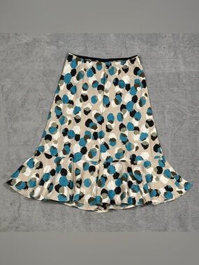 Hobbs London 100% Linen Skirt Womens 8 Abstract Print Ruffle Hem Midi Boho NEW
